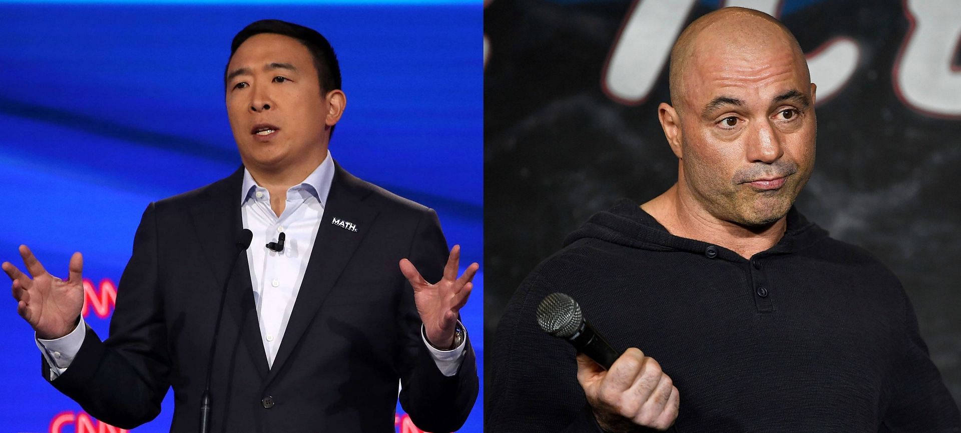 Andrew Yang and Joe Rogan (Image via Win McNamee/Getty Images, and Michael S. Schwartz/Getty Images)