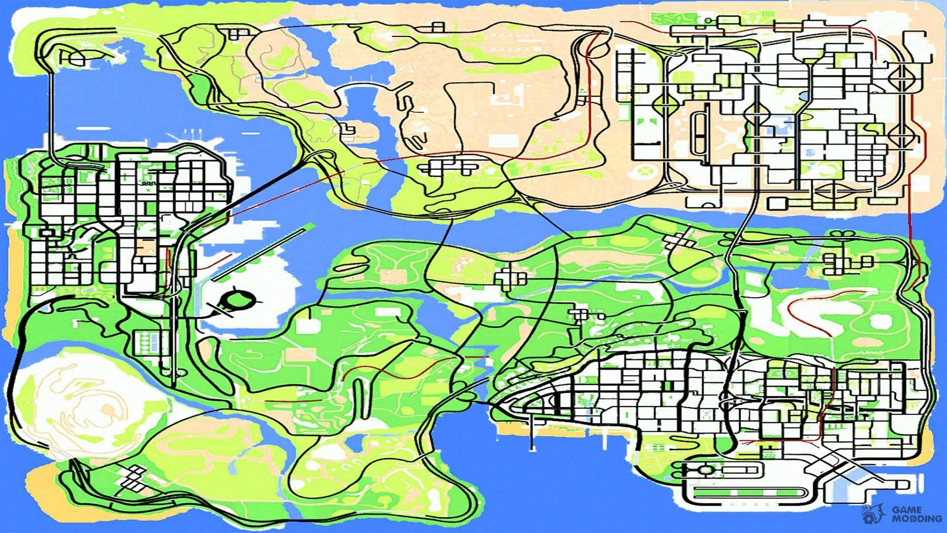 Three distinct map sections (Image via Rockstar)