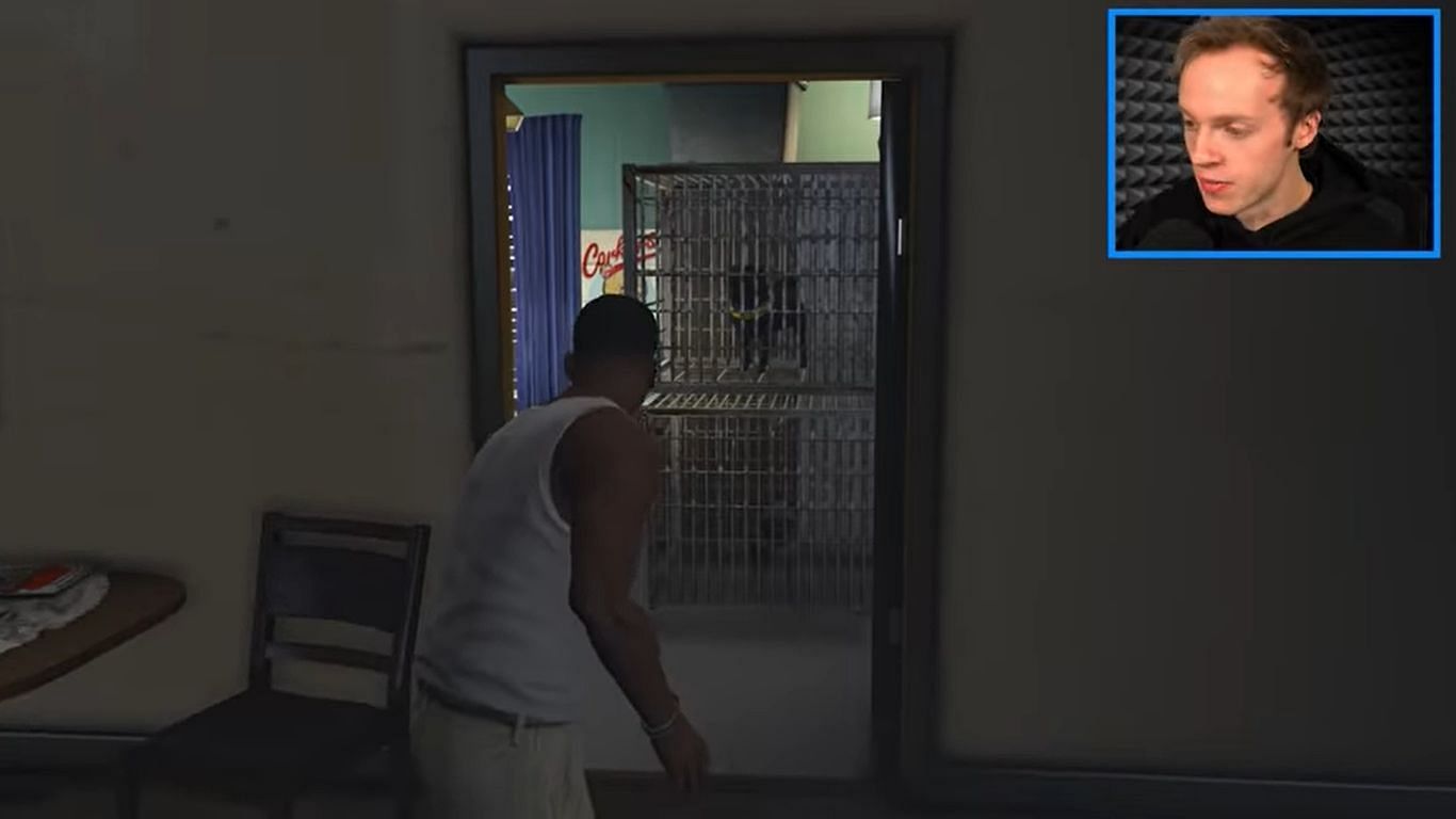 Caged dogs in a house in GTA 5 (Image via YouTube @Nought)