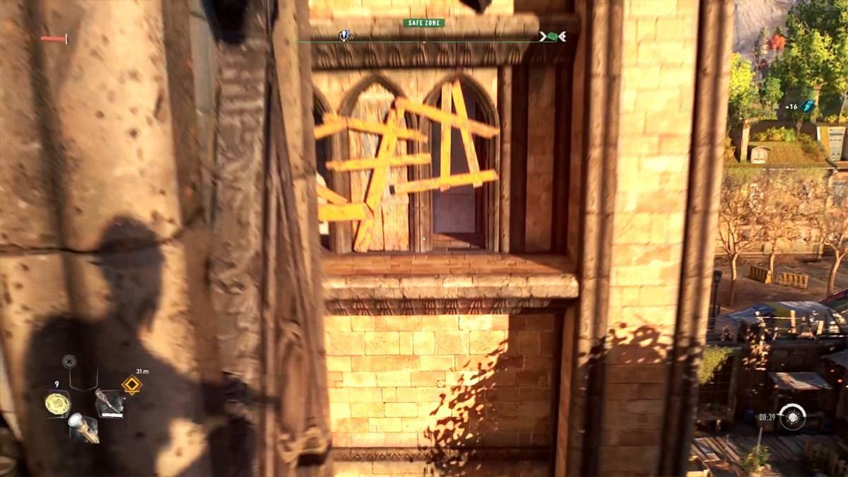 The gap in the planks allows access into this Dying Light 2 church (Image via Techland)