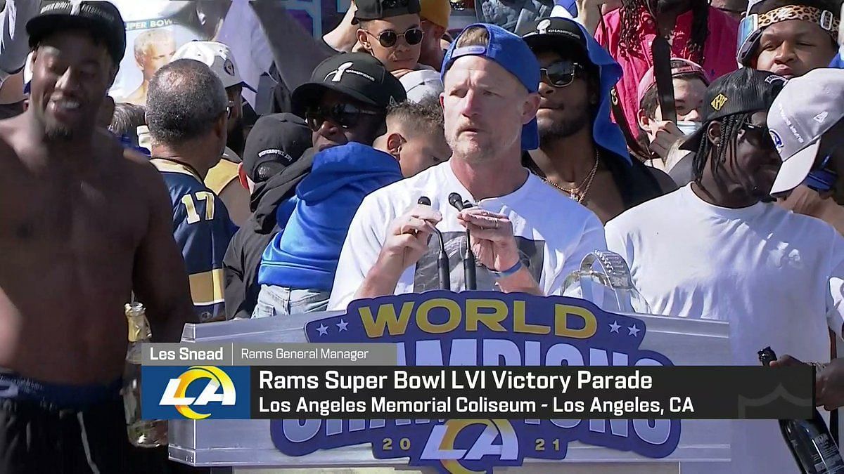 Rams GM Les Snead's t-shirt choice at Super Bowl parade is going