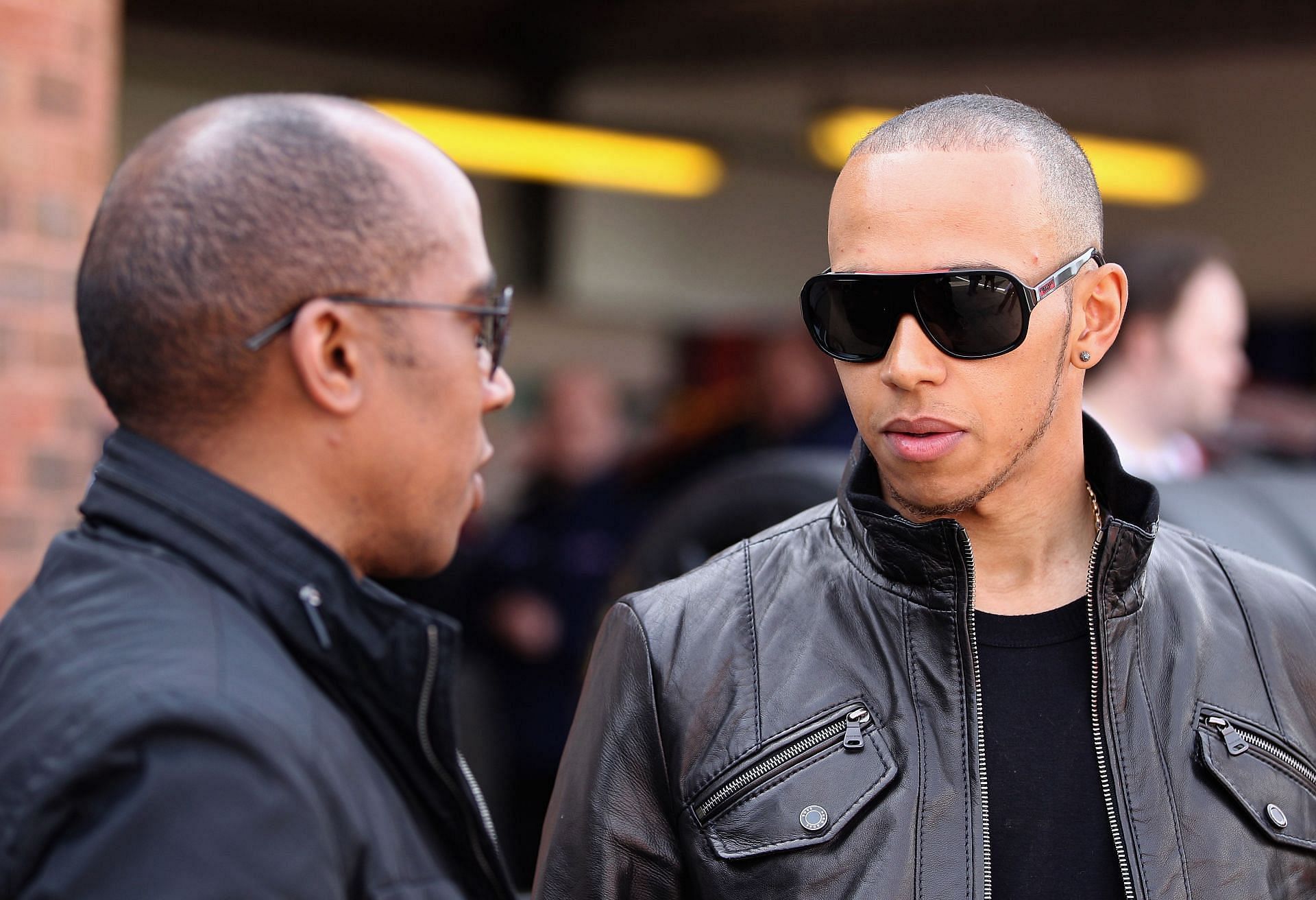 Lewis Hamilton (right) with his father Anthony Hamilton (left) at Brands Hatch