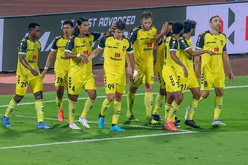 The Nizams celebrate their goal against Bengaluru FC (Image Courtesy: ISL)