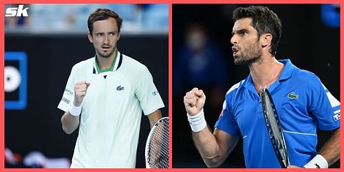 Daniil Medvedev (L) and Pablo Andujar.