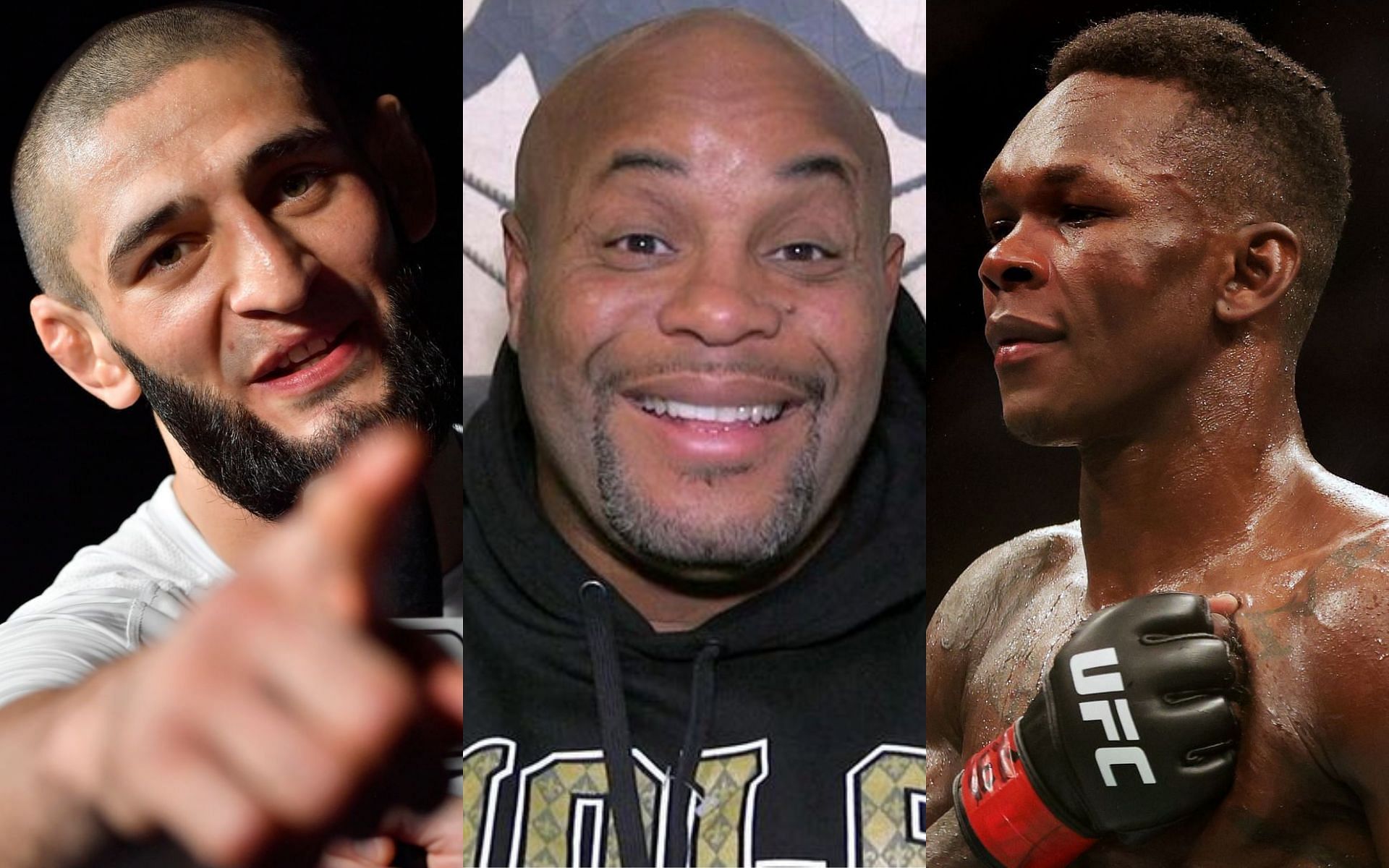 L-R: Khamzat Chimaev, Daniel Cormier, and Israel Adesanya [Photo creidts: YouTube.com and @ufc on Instagram]