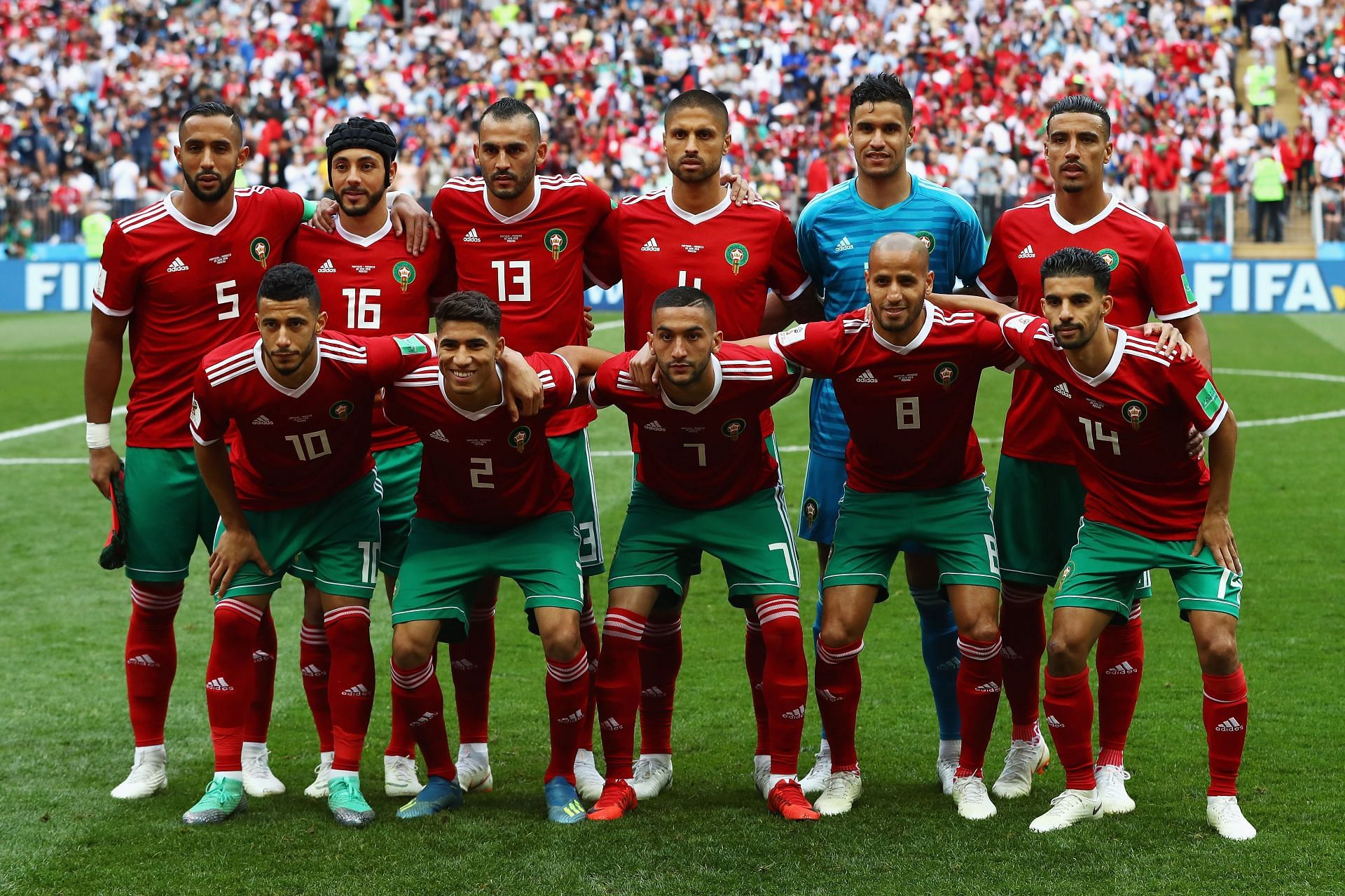Morocco striking a team pose at the 2018 FIFA World Cup