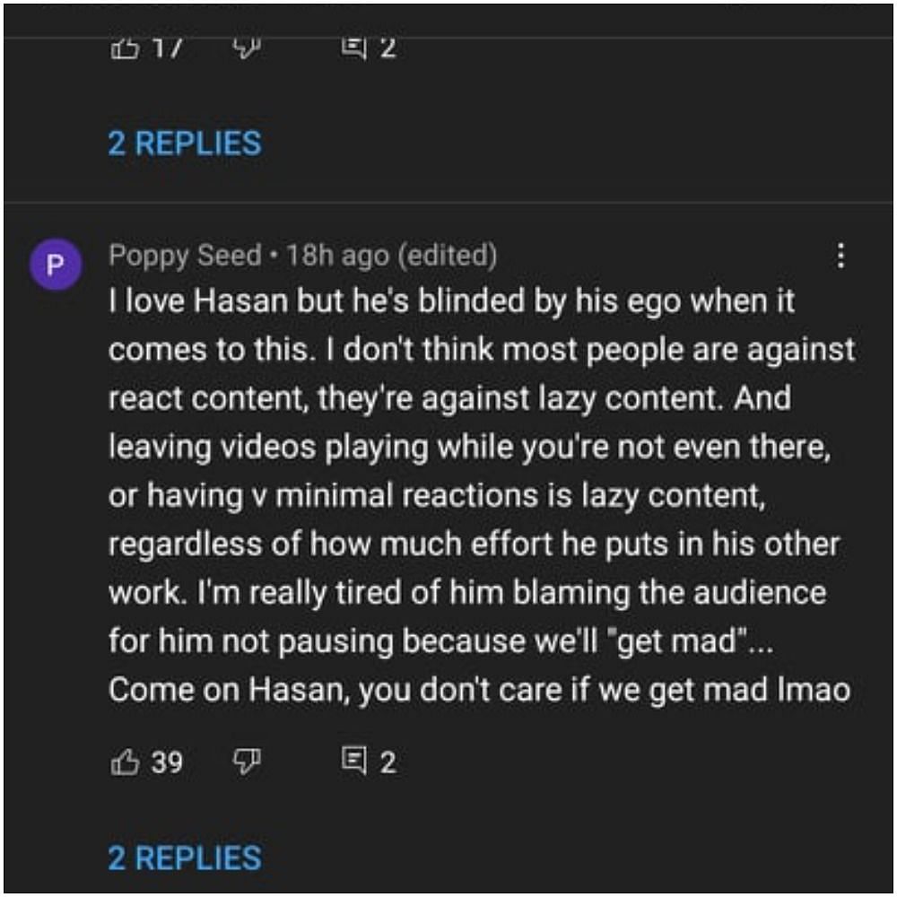 One commenter thinks the streamer is blinded by his ego (Image via Hasan&#039;s YouTube)