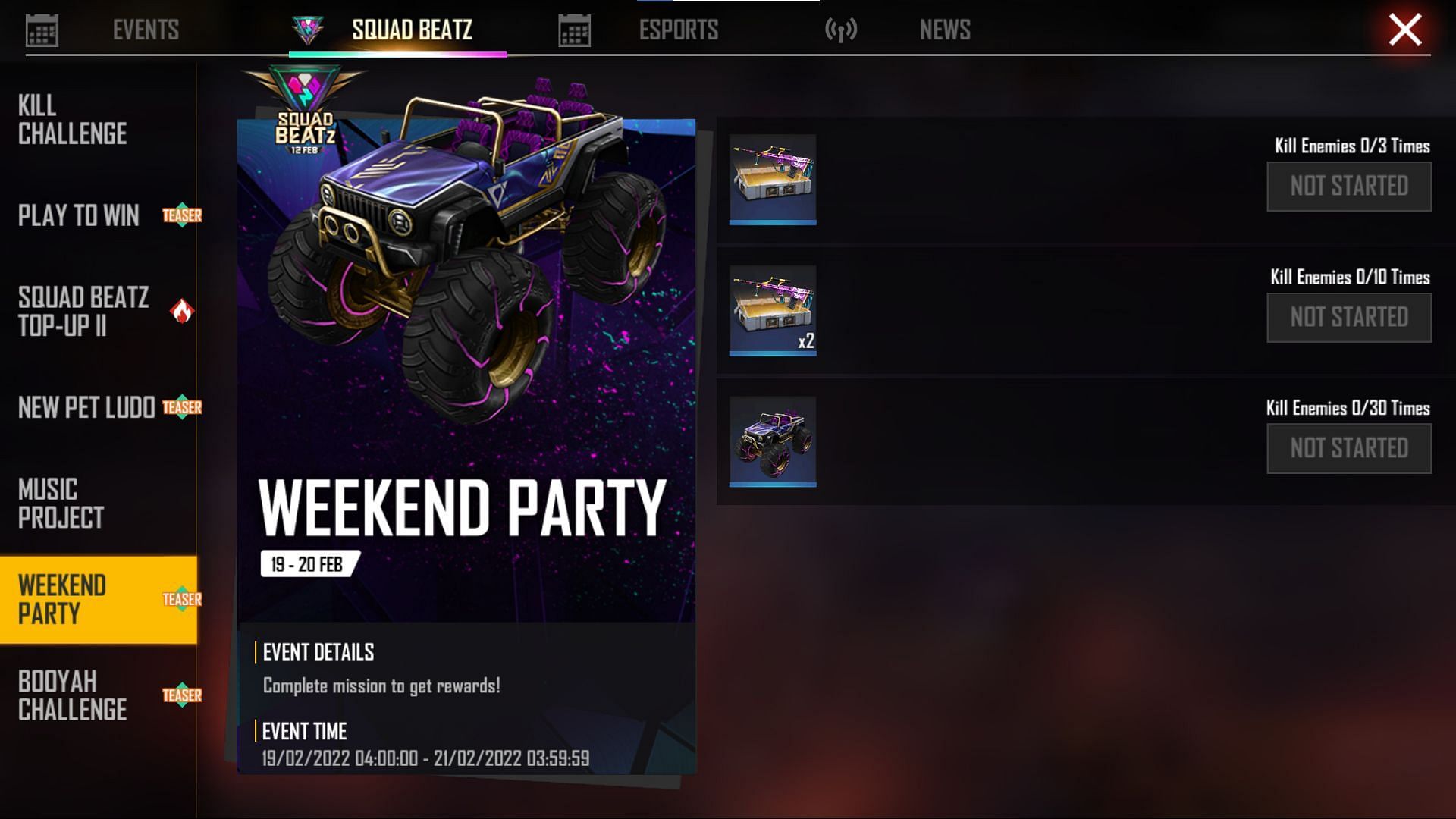 The missions for the Weekend Party (Image via Garena)