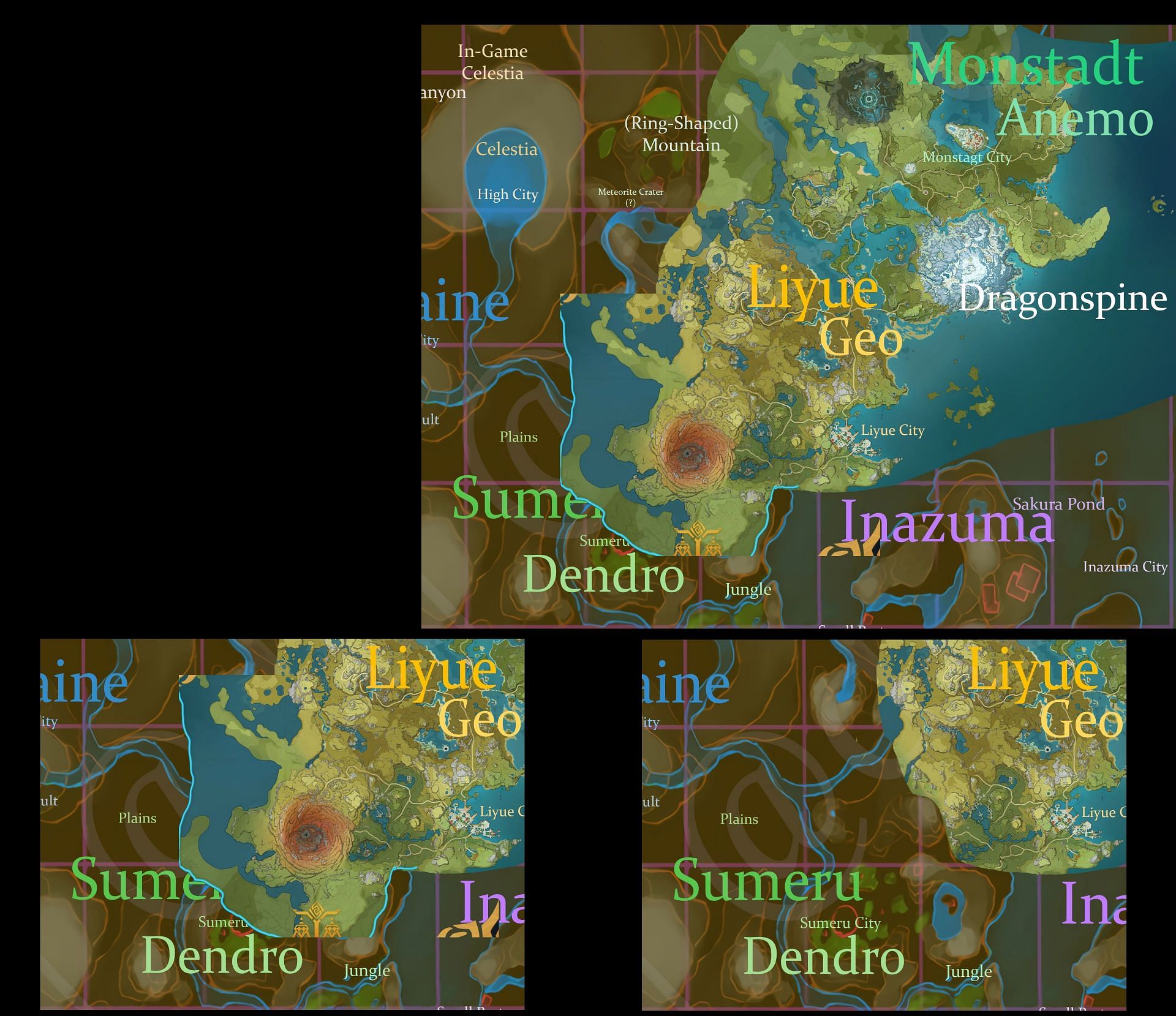 How the new region compares to the original concept map (Image via genshinBLANK)
