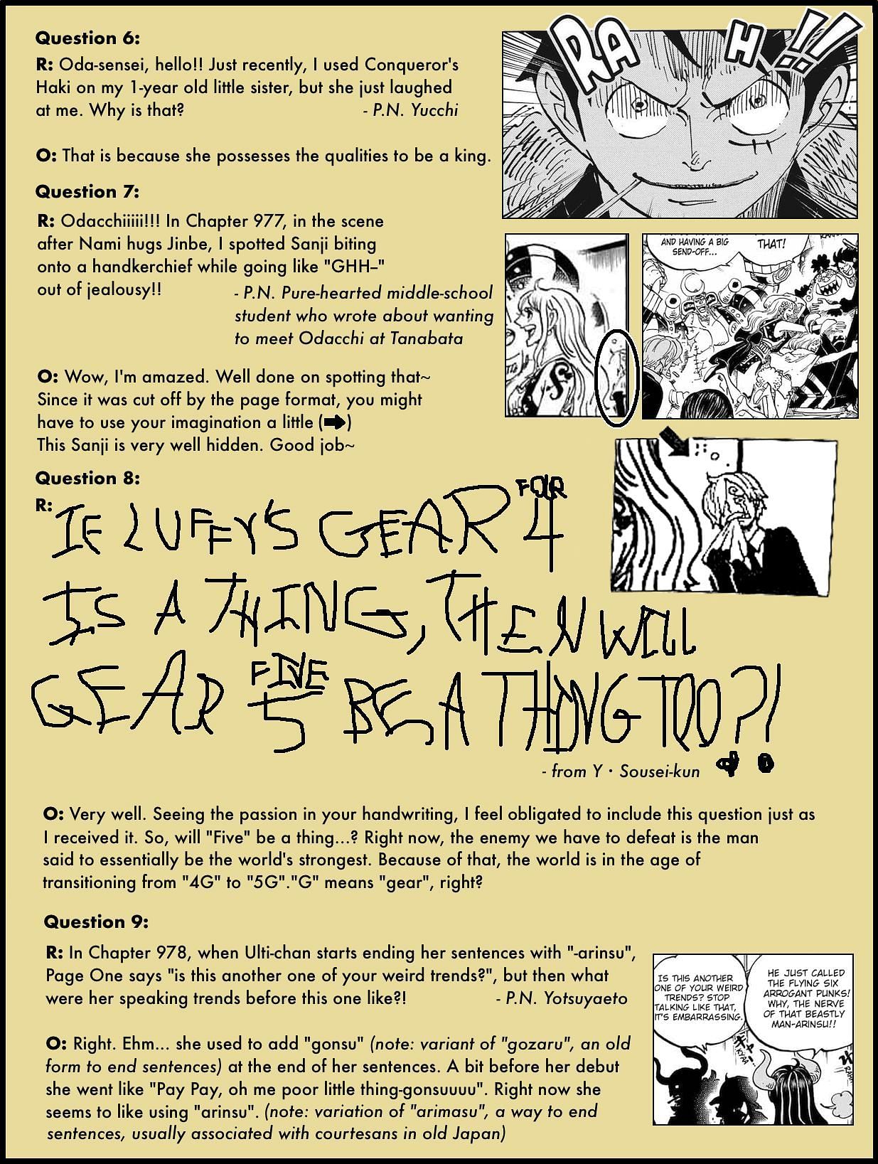Gear 5 Question in volume 98 of SBS (Image via Shueisha)