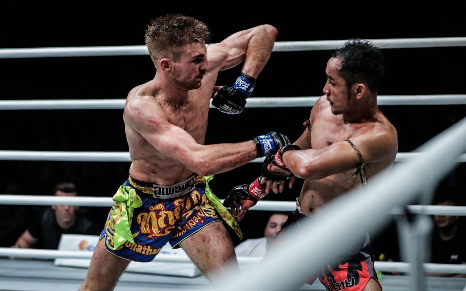 The ONE Championship Muay Thai title bout between Jonathan Haggerty (left) and Sam-A Gaiyanghadao (right) was a war for the ages. (Image courtesy of ONE Championship)