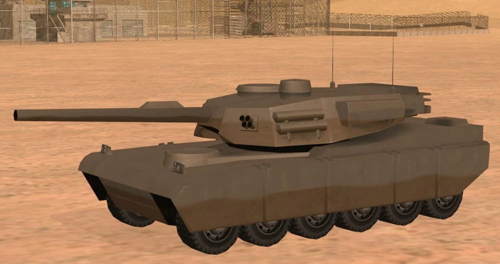 A Rhino Tank near Area 69 in GTA San Andreas (Image via Rockstar Games)