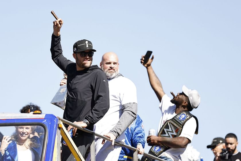 Matthew Stafford Drinks Tequila While Pumping Up Crowd At Super Bowl LVI  Victory Parade In LA