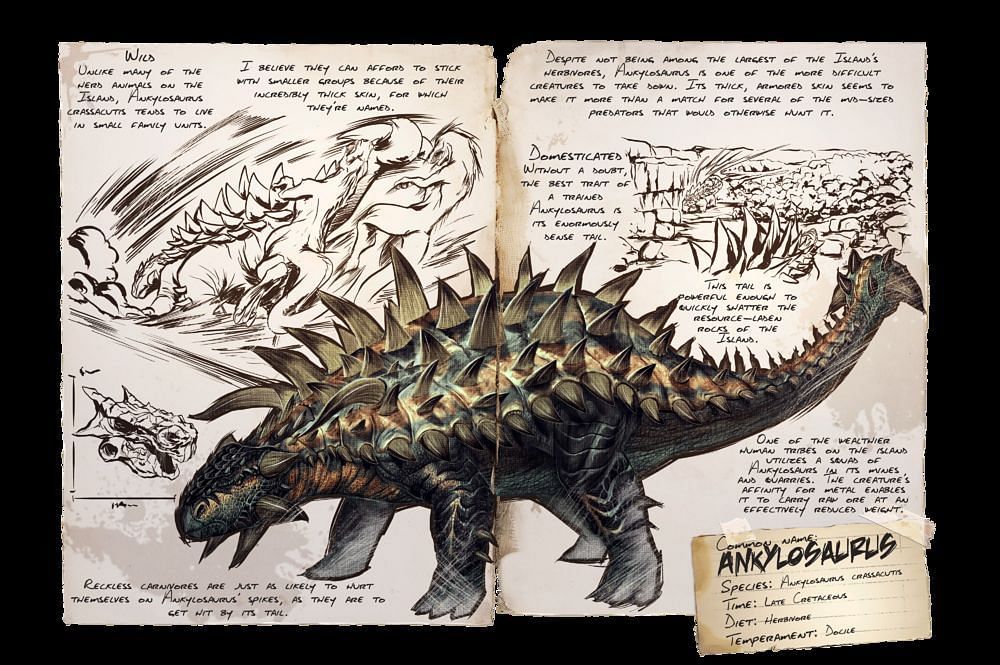 Dossier information on Ankylosaurus (Image via Ark Lost Island)