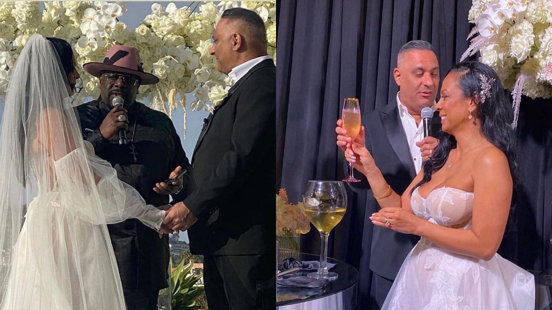 Ali and Russell Peters at their wedding (Images via @russellpeters/Instagram)