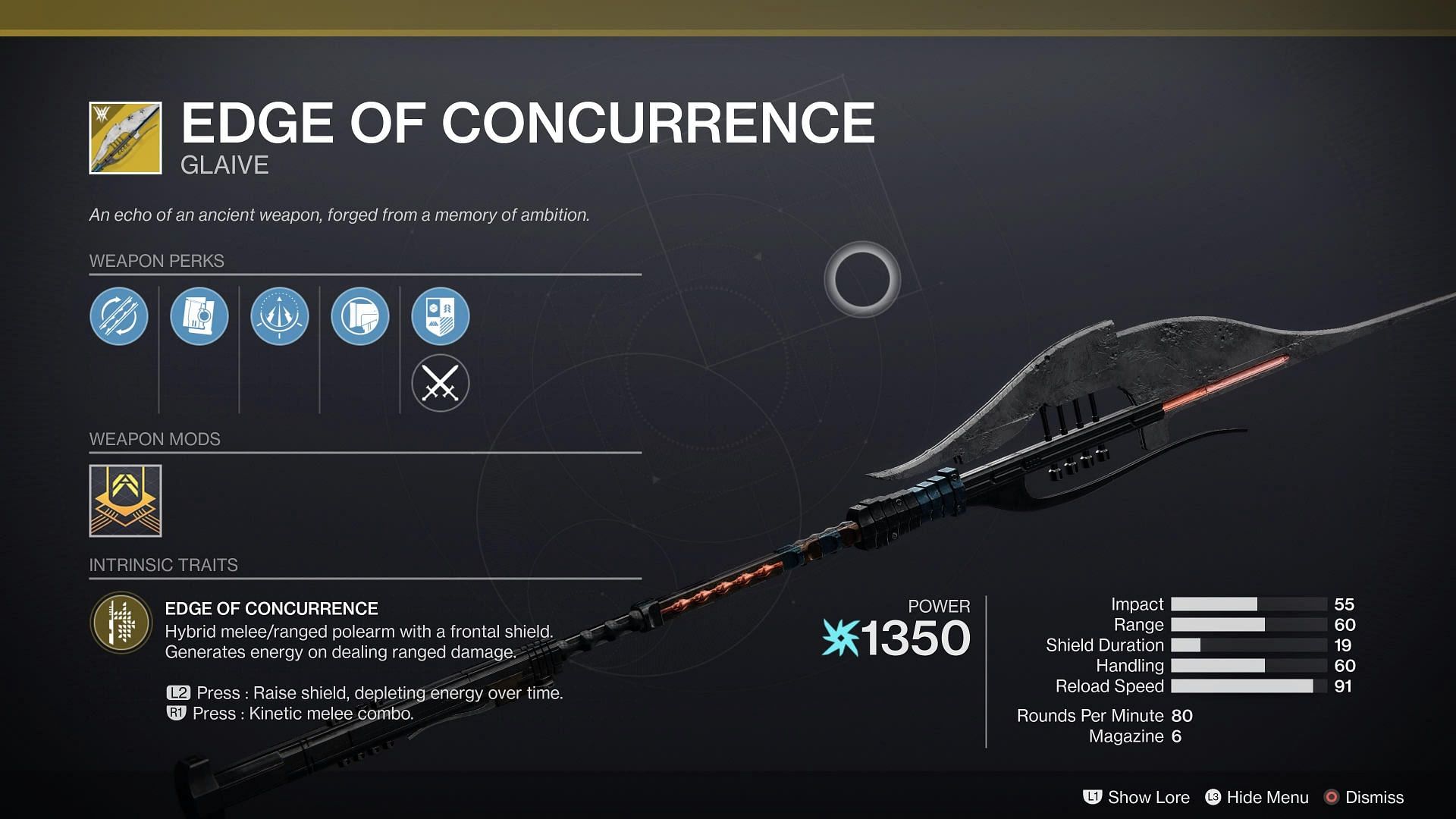 The Edge of Concurrence Exotic Glaive allows hunters to fire tracking shots that will erupt into chain lightning effects (Image via Destiny 2: The Witch Queen)