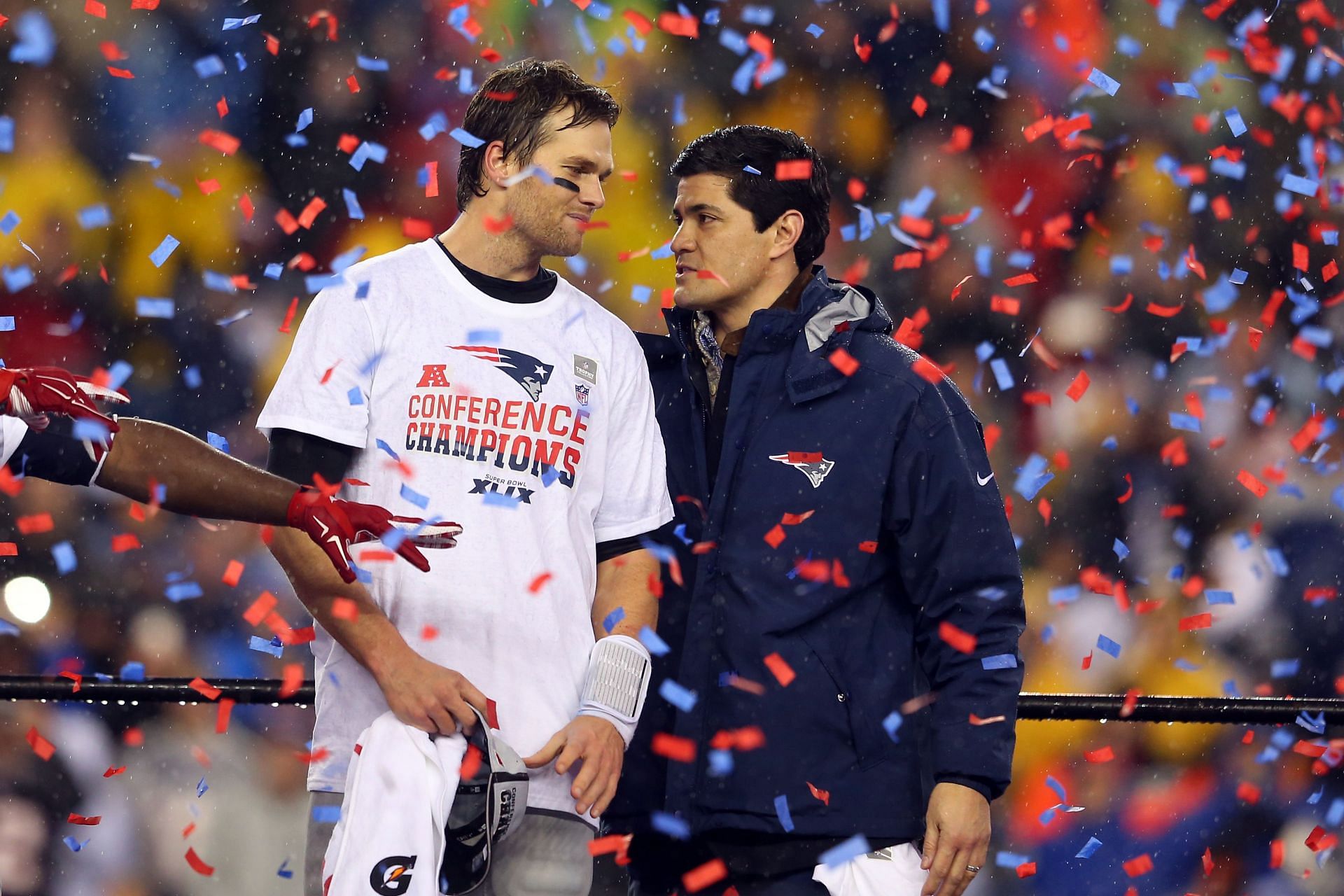 Former New England Patriots Tom Brady and Tedy Bruschi