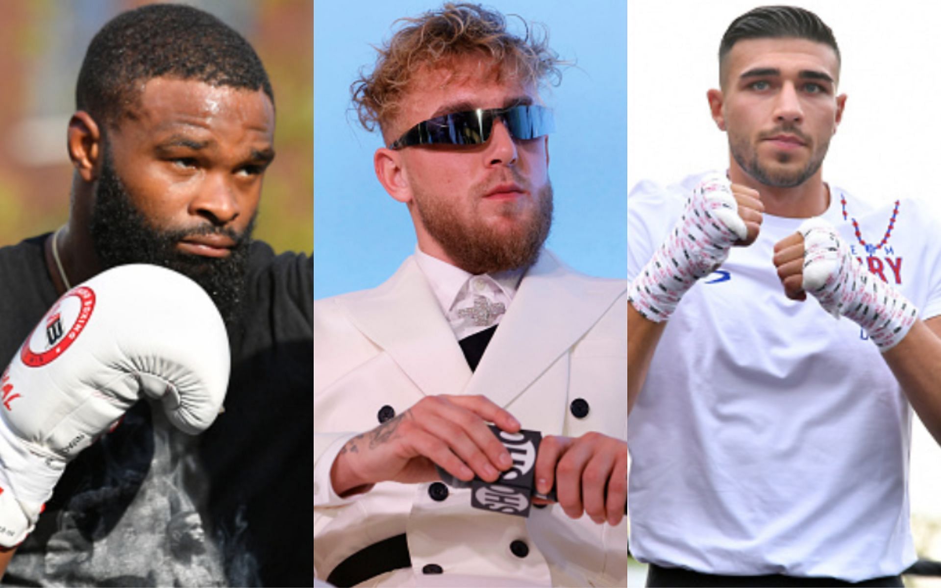 Tyron Woodley (left); Jake Paul (center); Tommy Fury (right)