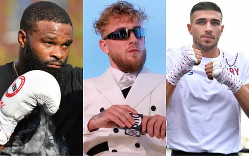 Tyron Woodley (left); Jake Paul (center); Tommy Fury (right)