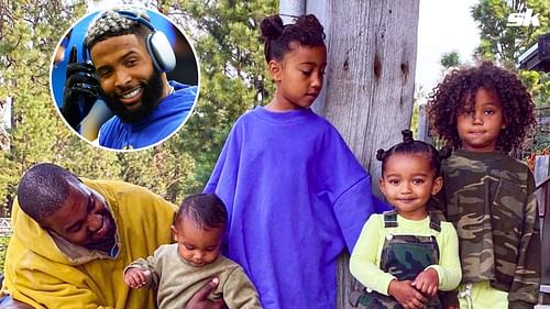 Pictured: Kanye West and his children (inset: Odell Beckham Jr.)