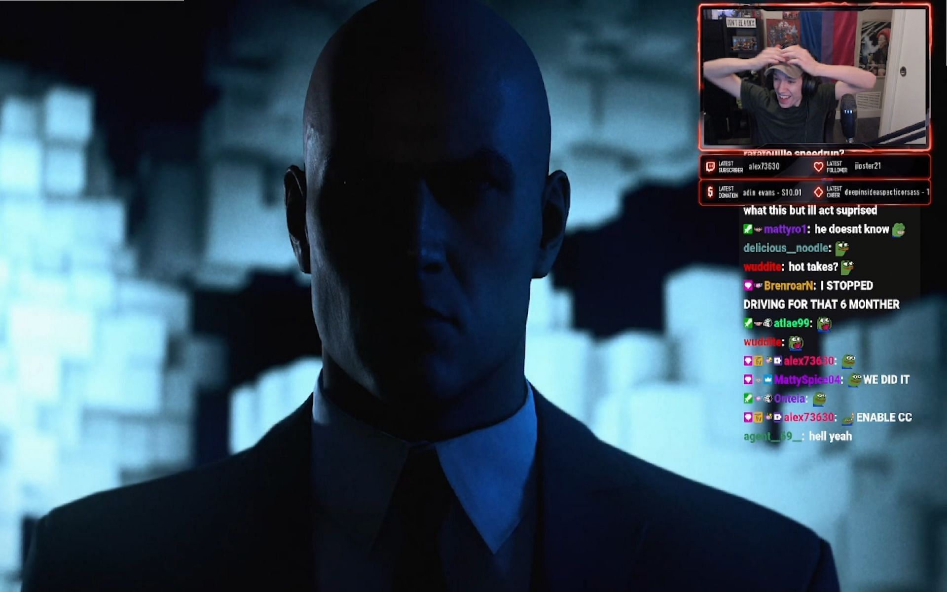 Aspecticor received a message from Agent 47&rsquo;s voice actor (Images via Aspecticor/Twitch)
