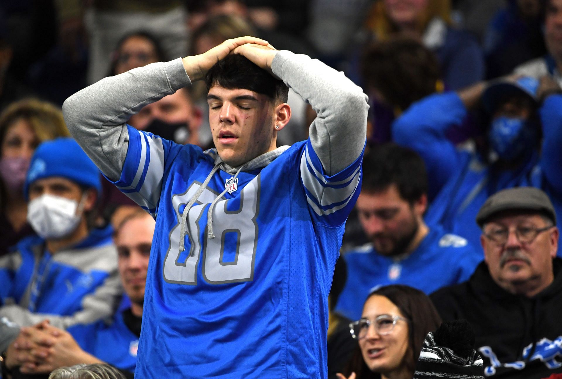 Detroit Lions fan watches in shock