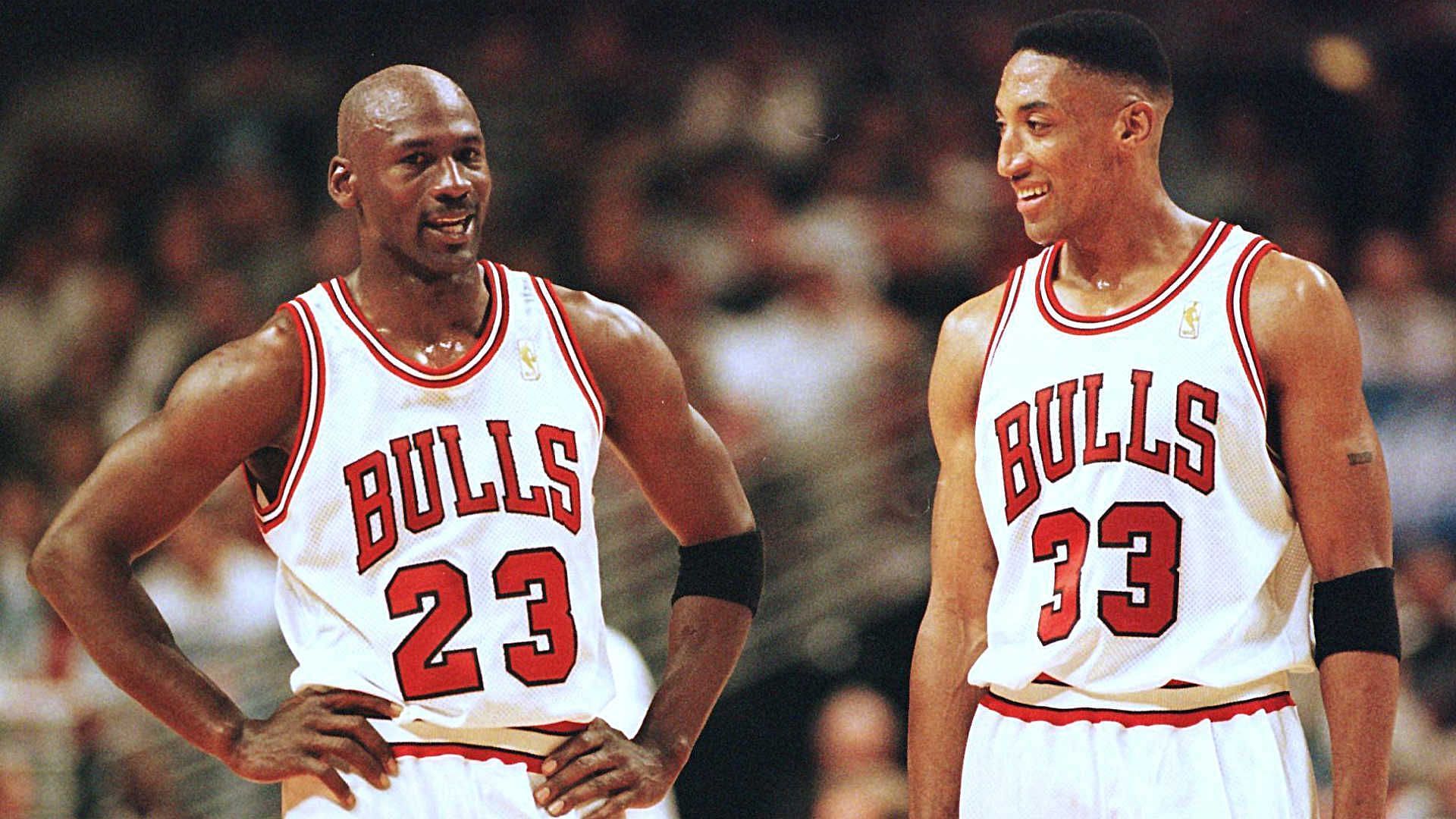 Michael Jordan and Scottie Pippen of the Chicago Bulls