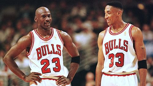 Michael Jordan and Scottie Pippen of the Chicago Bulls