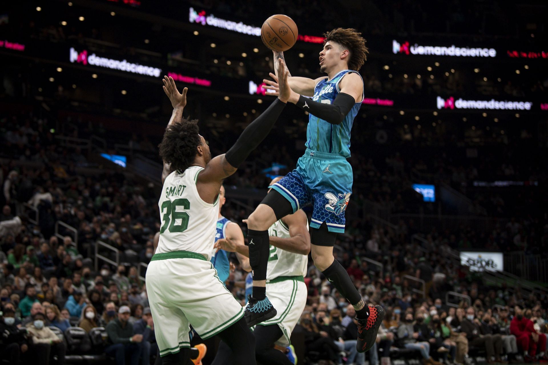 LaMelo Ball attempts to score off a layup