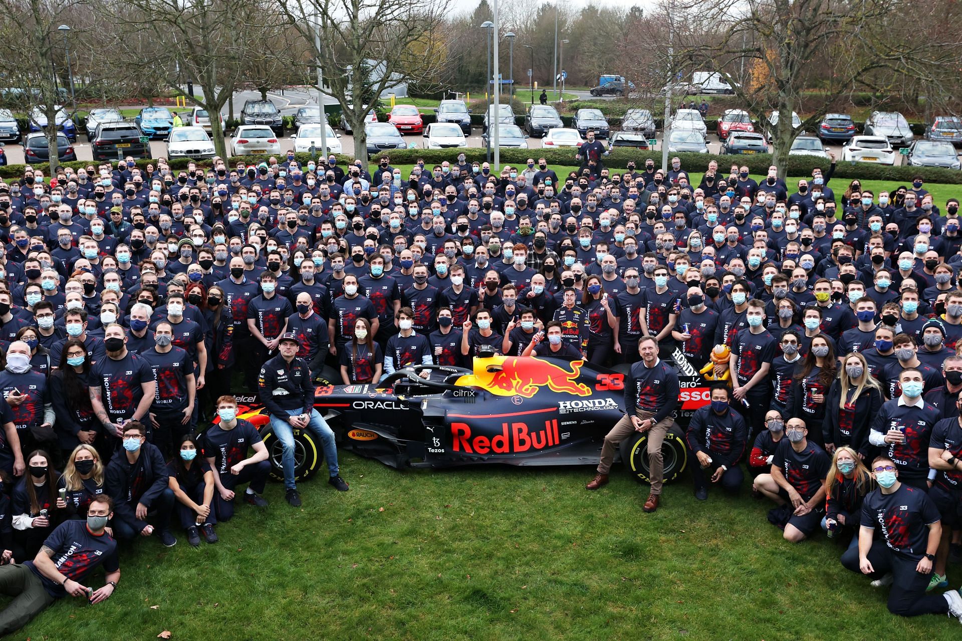 F1 world champion Max Verstappen celebrates at Red Bull Racing Factory