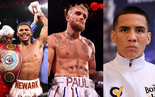 Shakur Stevenson (left), Jake Paul (center) and Oscar Valdez (right)