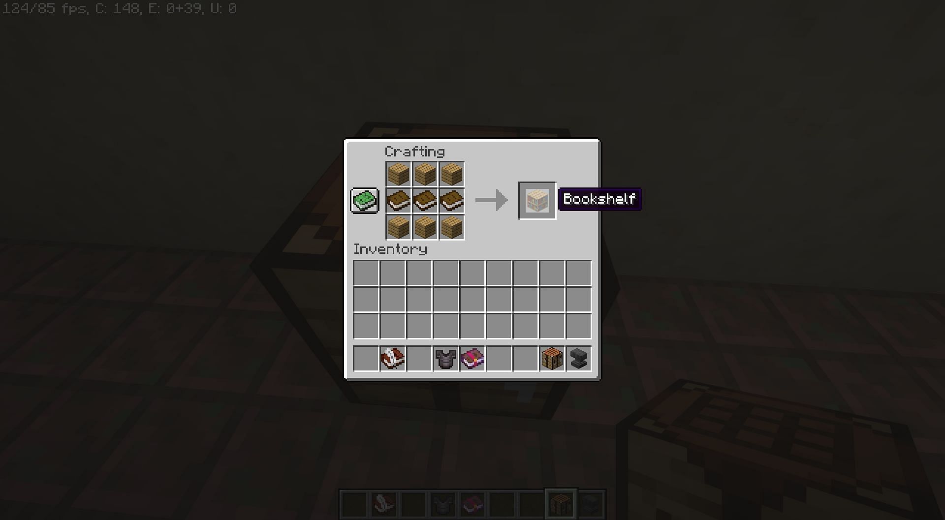 Bookshelf crafting recipe (Image via Minecraft)