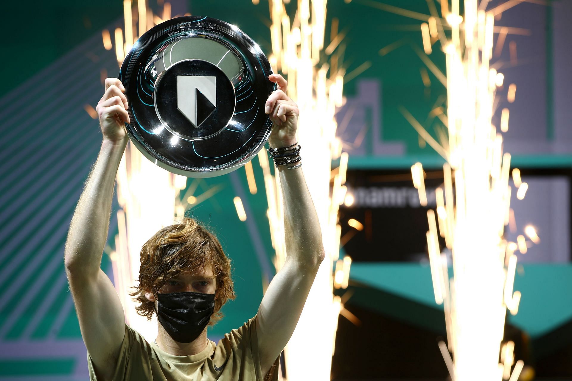 Andrey Rublev with the Rotterdam trophy in 2021.