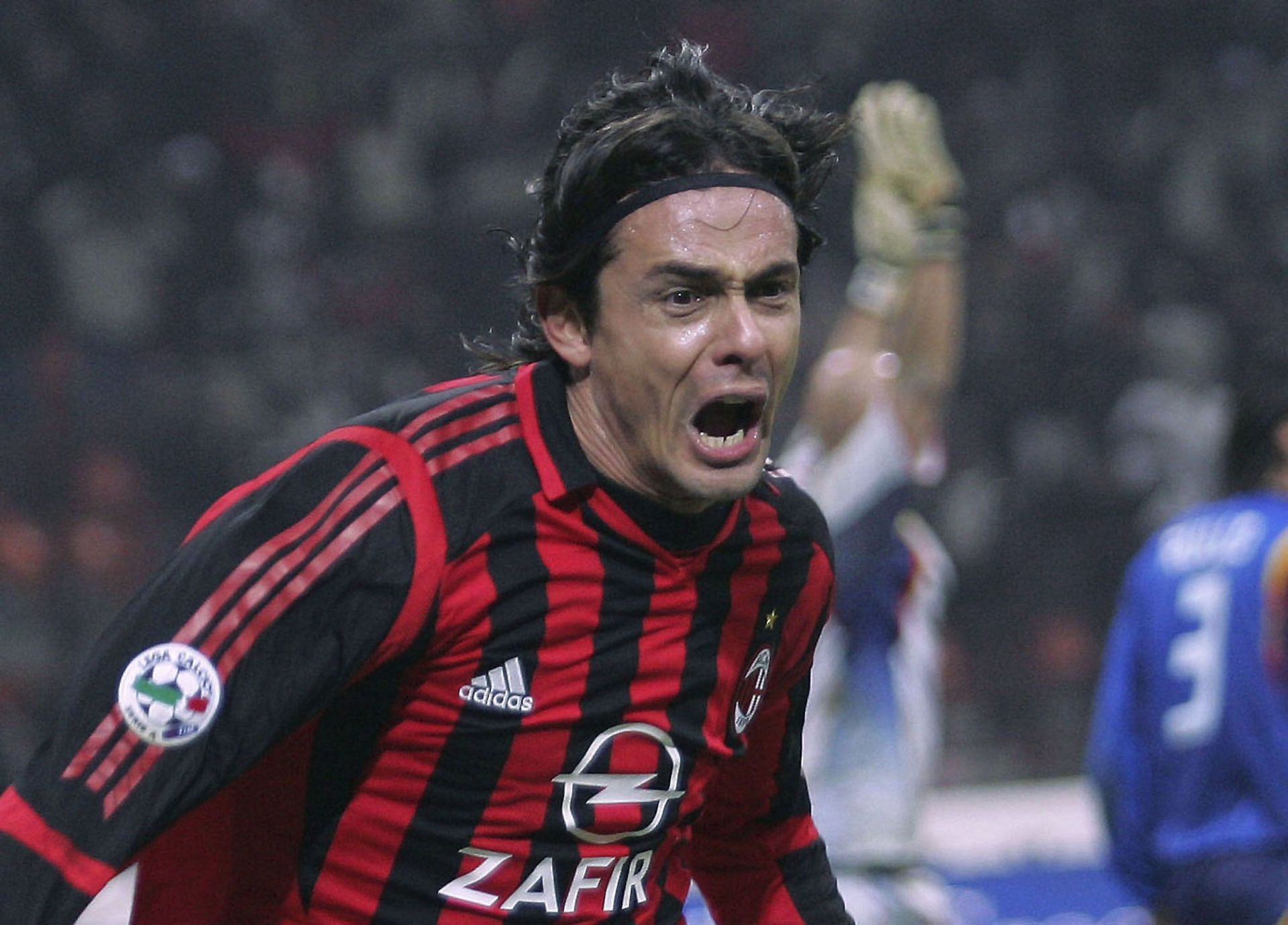 Inzaghi celebrates his goal in a Serie A game