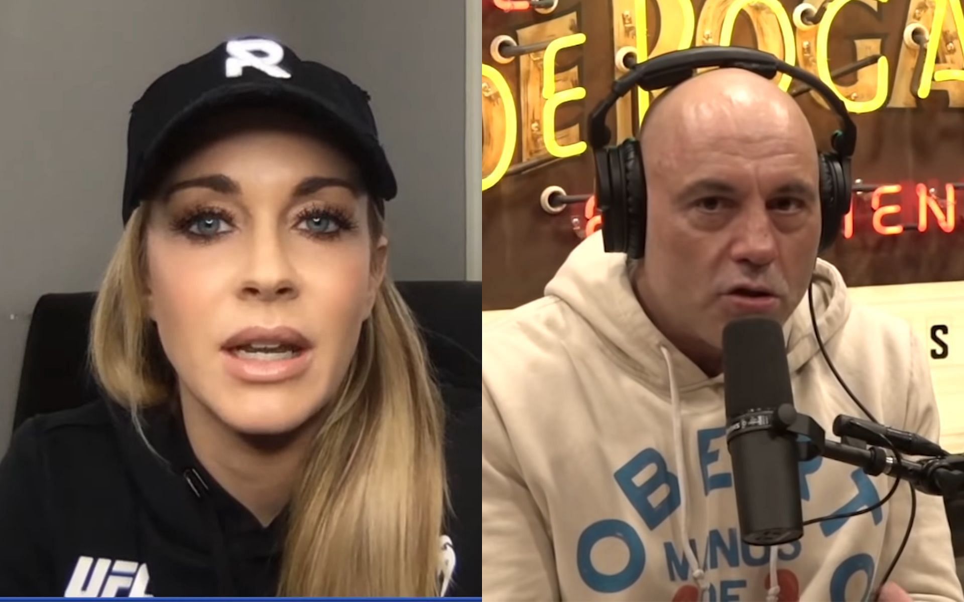 Laura Sanko(left) via YouTube/MiddleEasy, Joe Rogan(right) via YouTube/PowerfulJRE