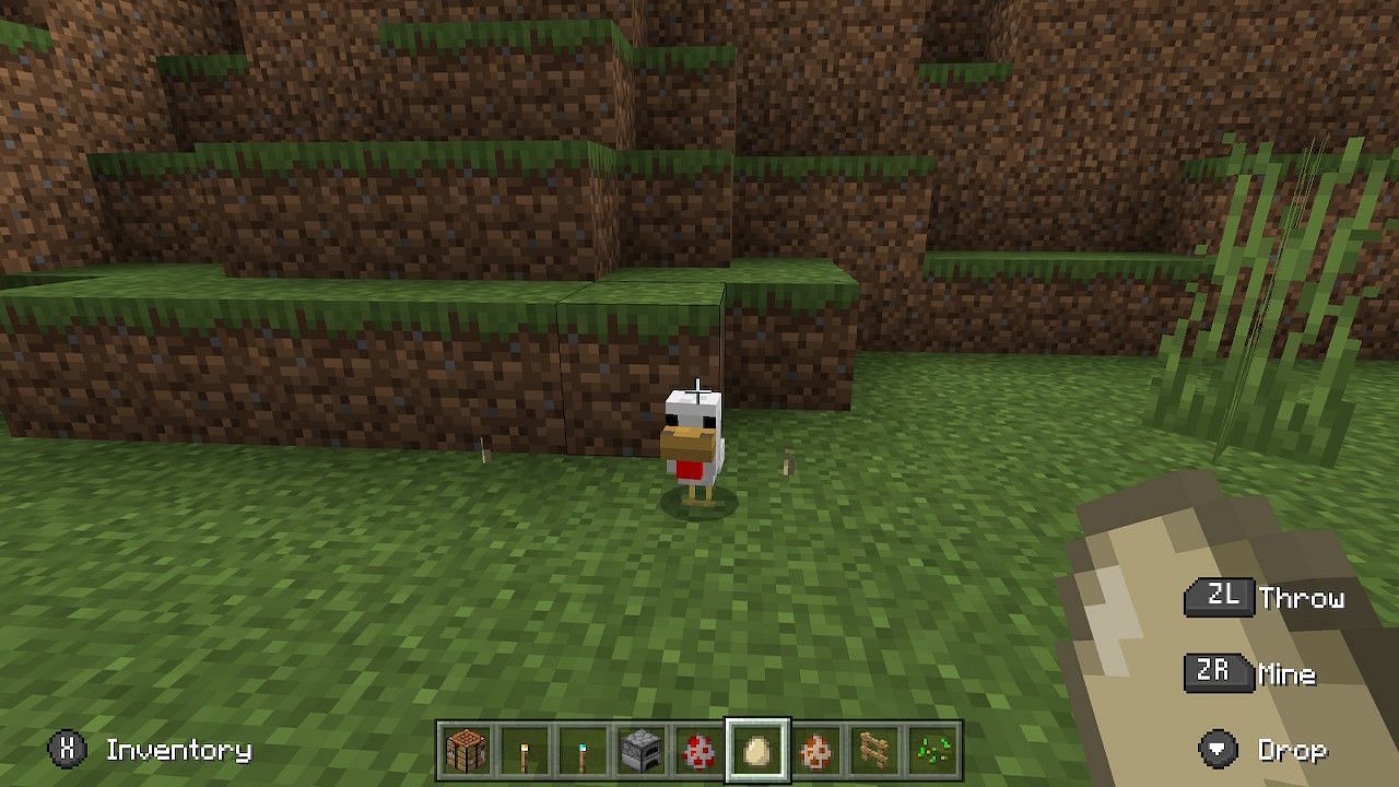 Throwing an egg will sometimes yield a chicken at the location where it lands. Image via Minecraft.