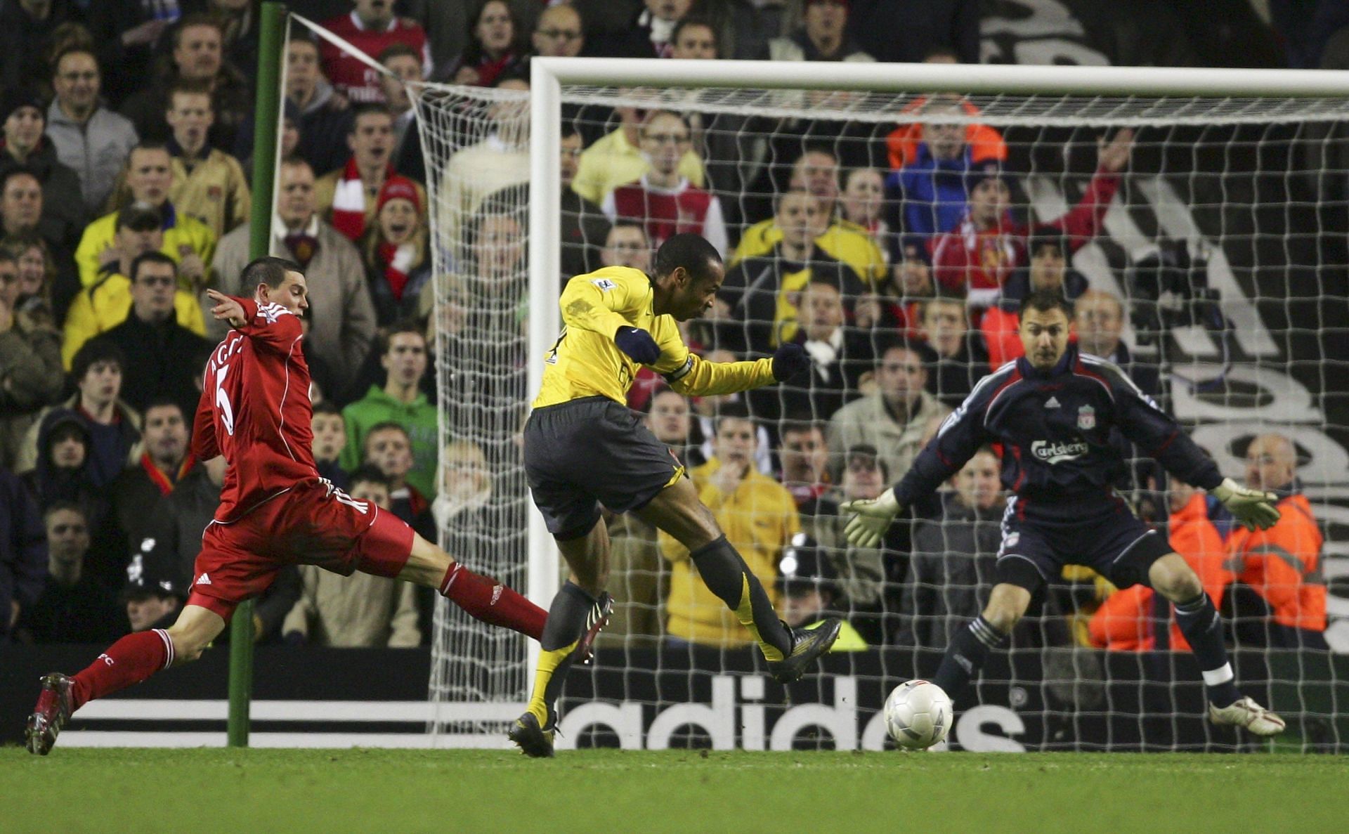 Thierry Henry attempting a shot from the edge of the box.