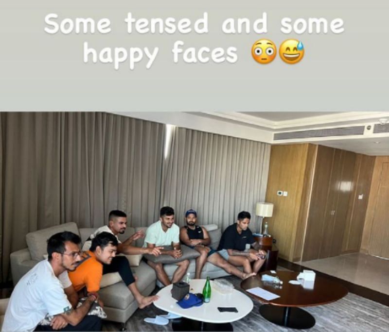 Team India players watching the IPL auction. Pic: Rohit Sharma/ Instagram