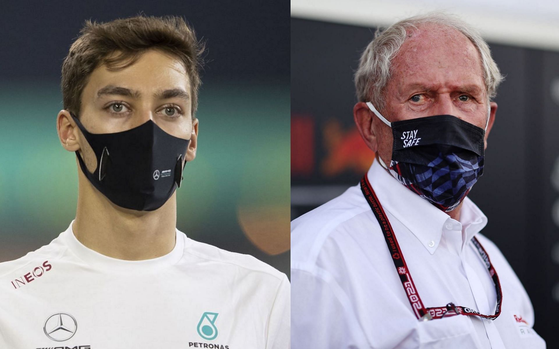 Helmut Marko (right) isn&#039;t impressed by George Russell&#039;s (left) race day abilities