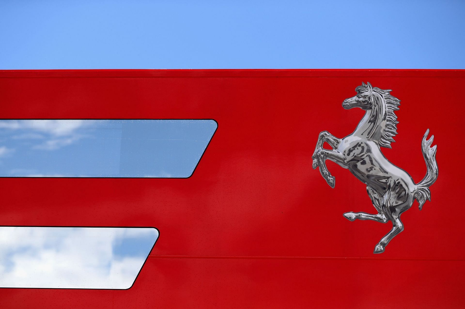 A Ferrari logo in the F1 Paddock at Circuit de Catalunya in Montmelo, Spain. (Photo by Mark Thompson/Getty Images)