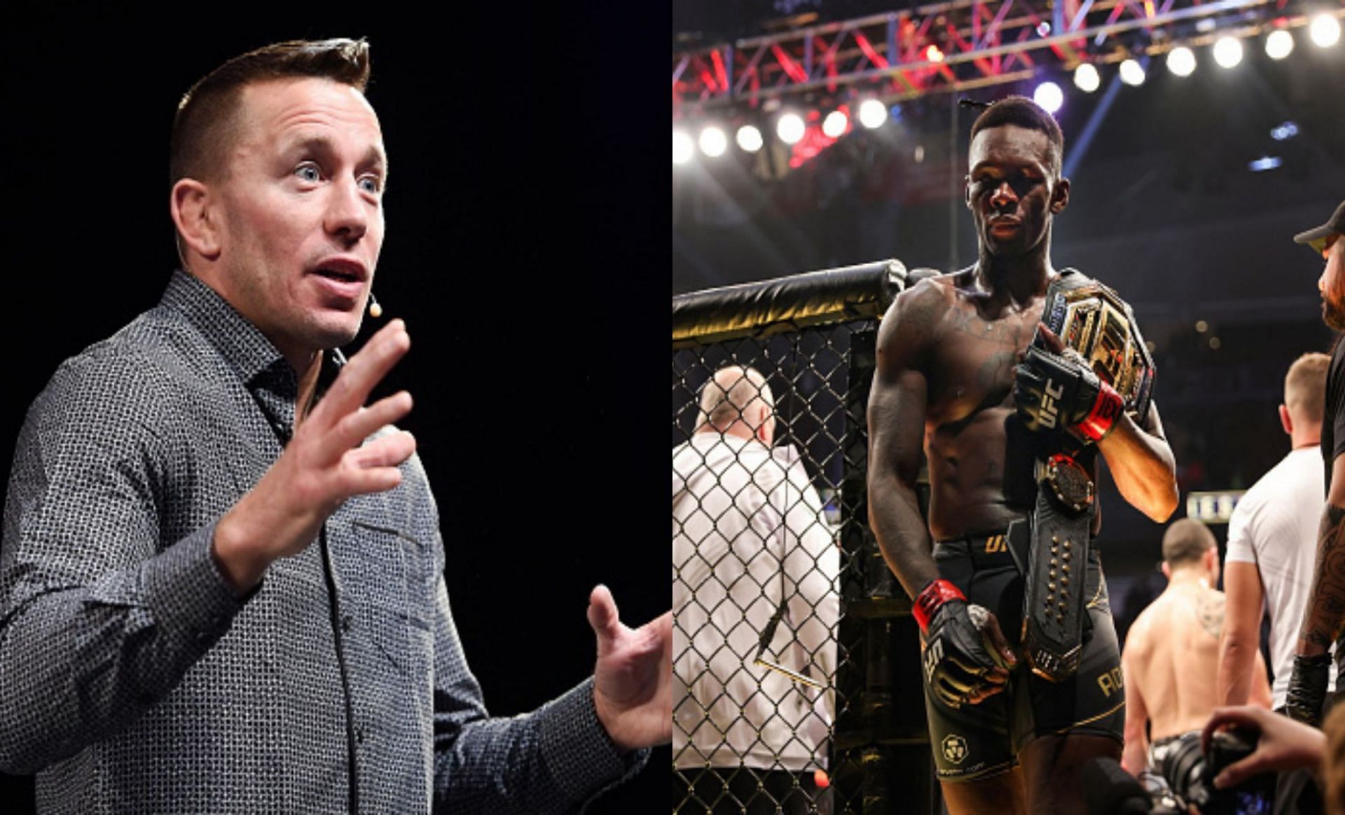 Georges St-Pierre (L) and UFC middleweight champion, Israel Adesanya (R)