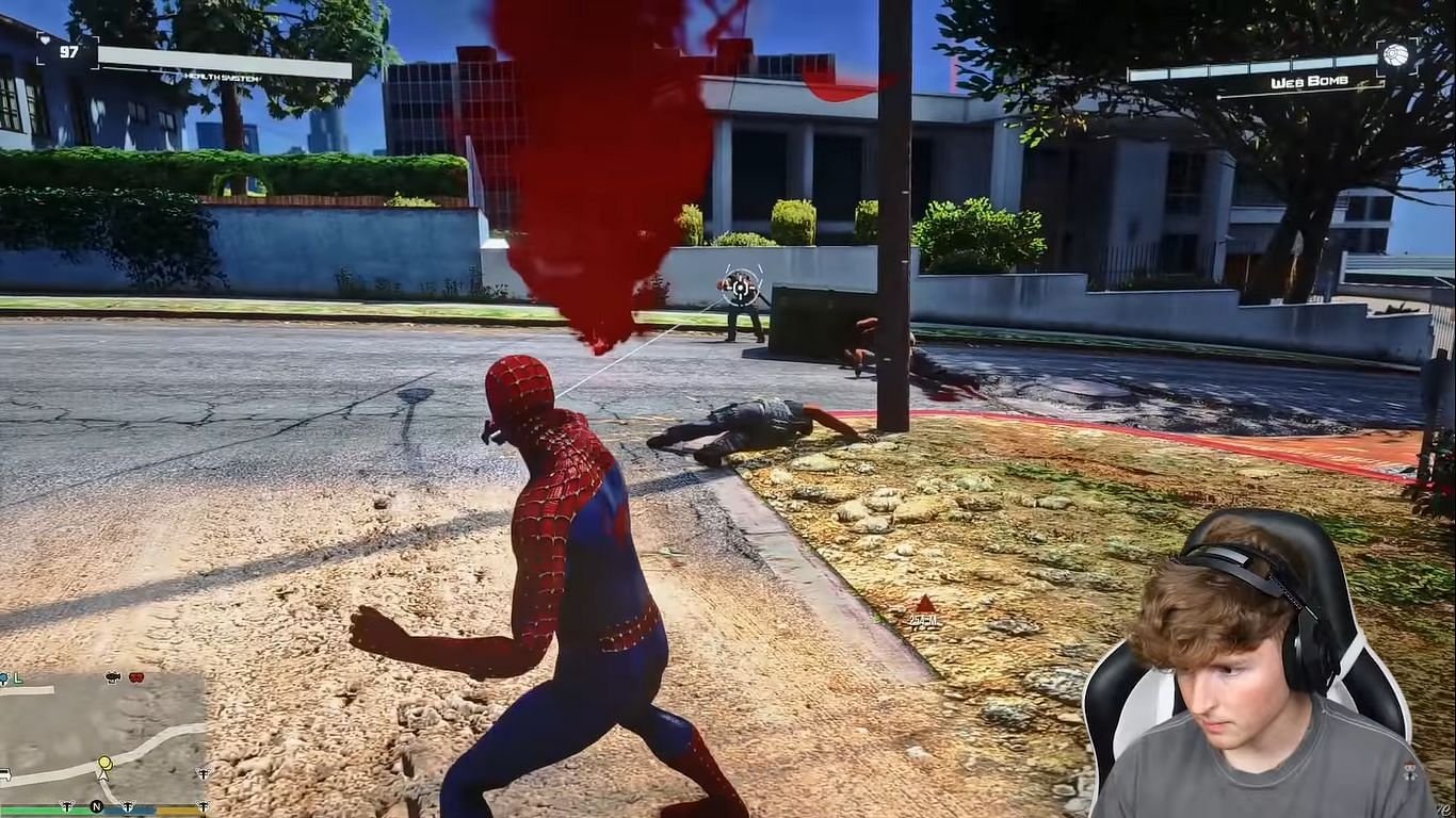 Taking out the bad guys to get to the weapons in GTA 5 (Image via YouTube @Caylus)