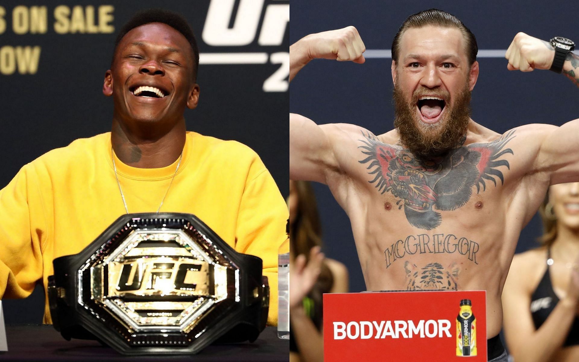 Israel Adesanya (left); Conor McGregor (right)