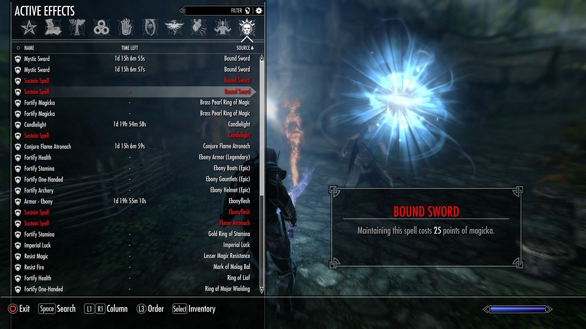 Sustained Magic can have multiple Skyrim spells active at a time if the player has enough magicka (image via Nexusmods)