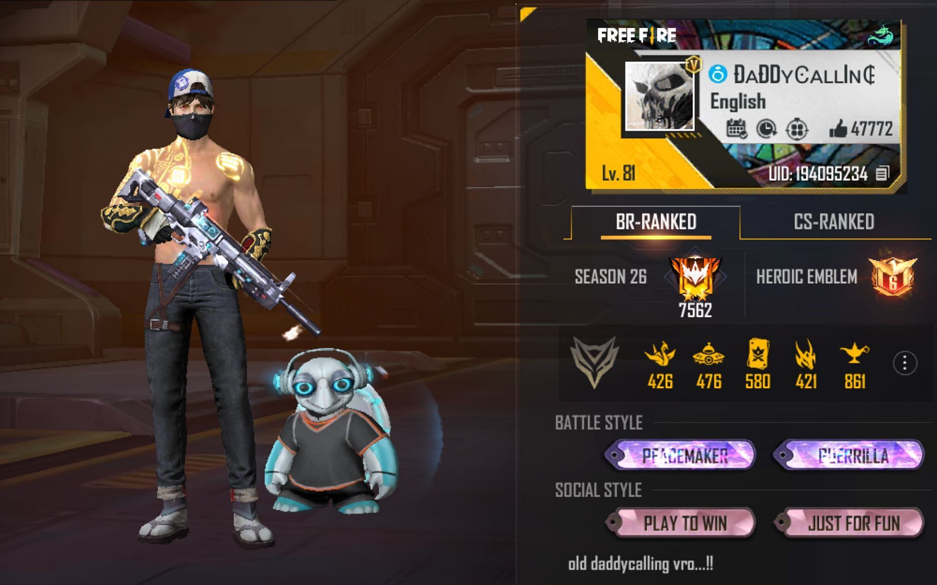 Daddy Calling&#039;s Free Fire MAX ID (Image via Garena)