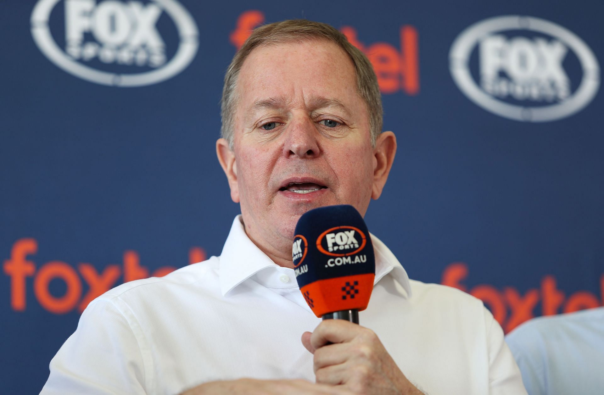 Martin Brundle looks on during a live broadcast during the Fox Sports F1 Commentary Team Melbourne Preview at Albert Park in Melbourne, Australia. (Photo by Jack Thomas/Getty Images for Fox Sports)