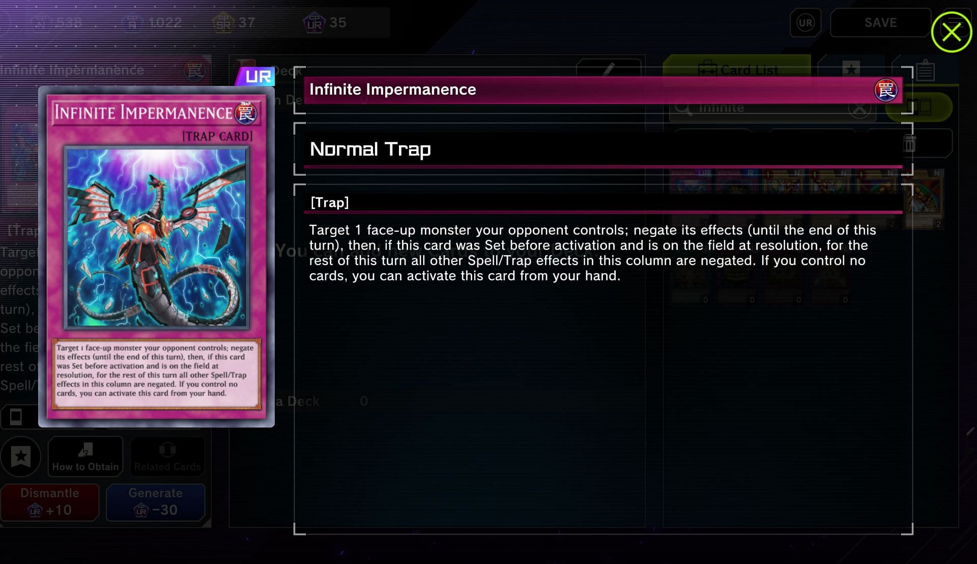 Infinite Impermanence is another card that goes in quite a few decks (Image via Konami)
