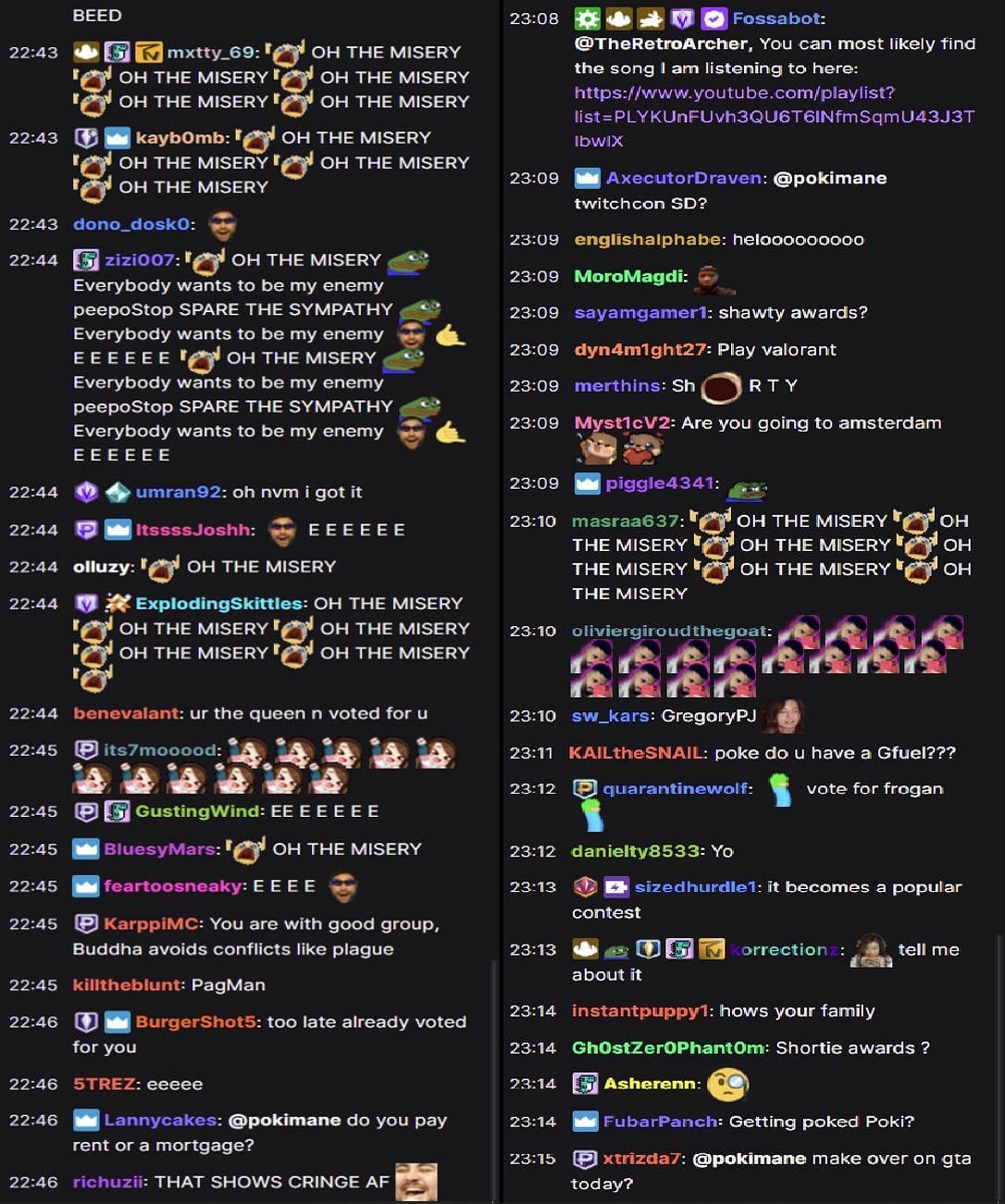 Chat reacts to the streamer&#039;s message (Images via Twitch chat)