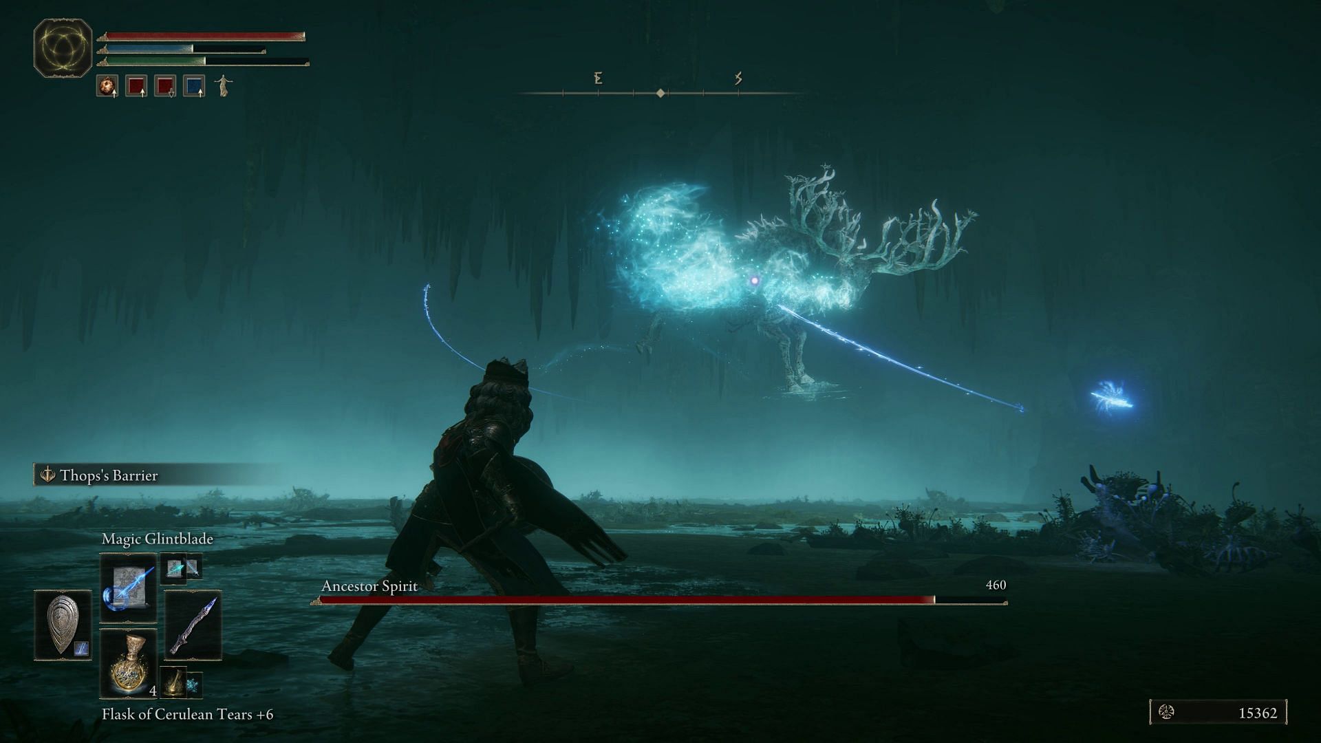 Beware of the Ancestor Spirit&#039;s quickness and attacks from above (Image via FromSoftware Inc.)