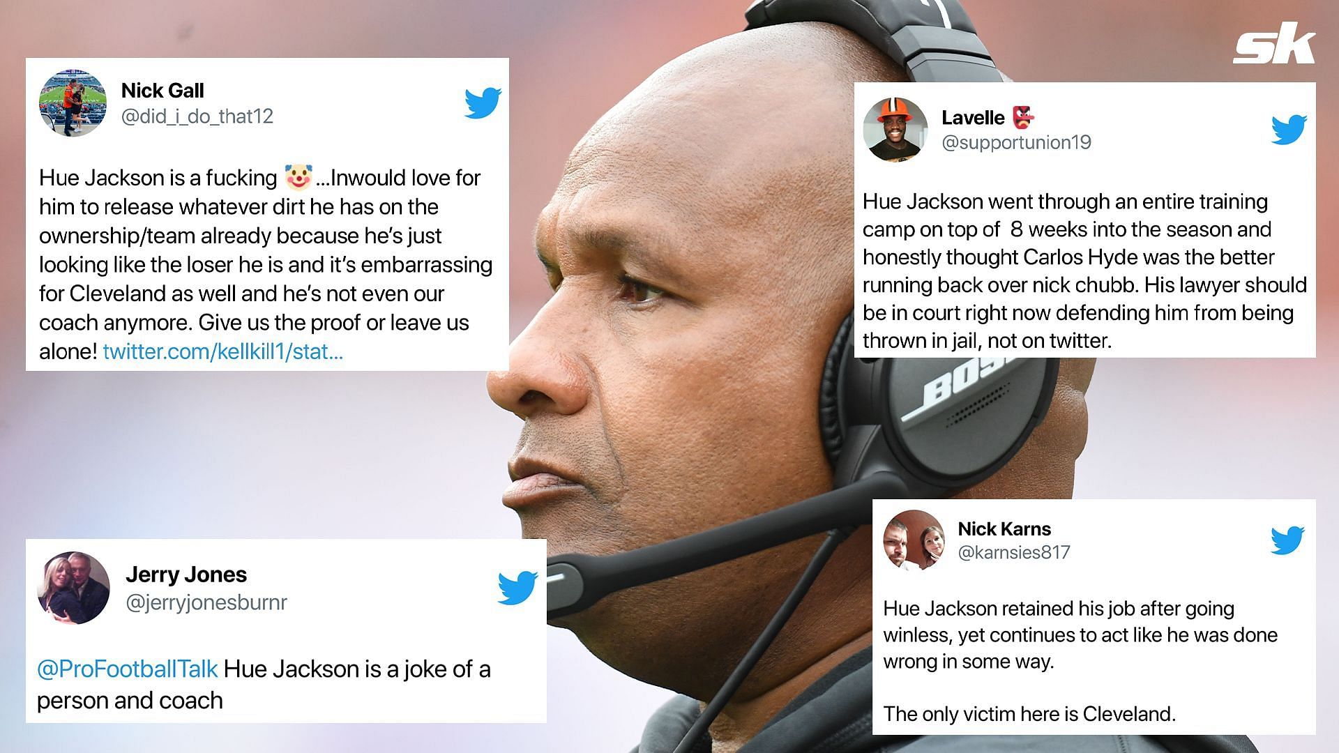 Hue Jackson excoriated in tweets by fans.